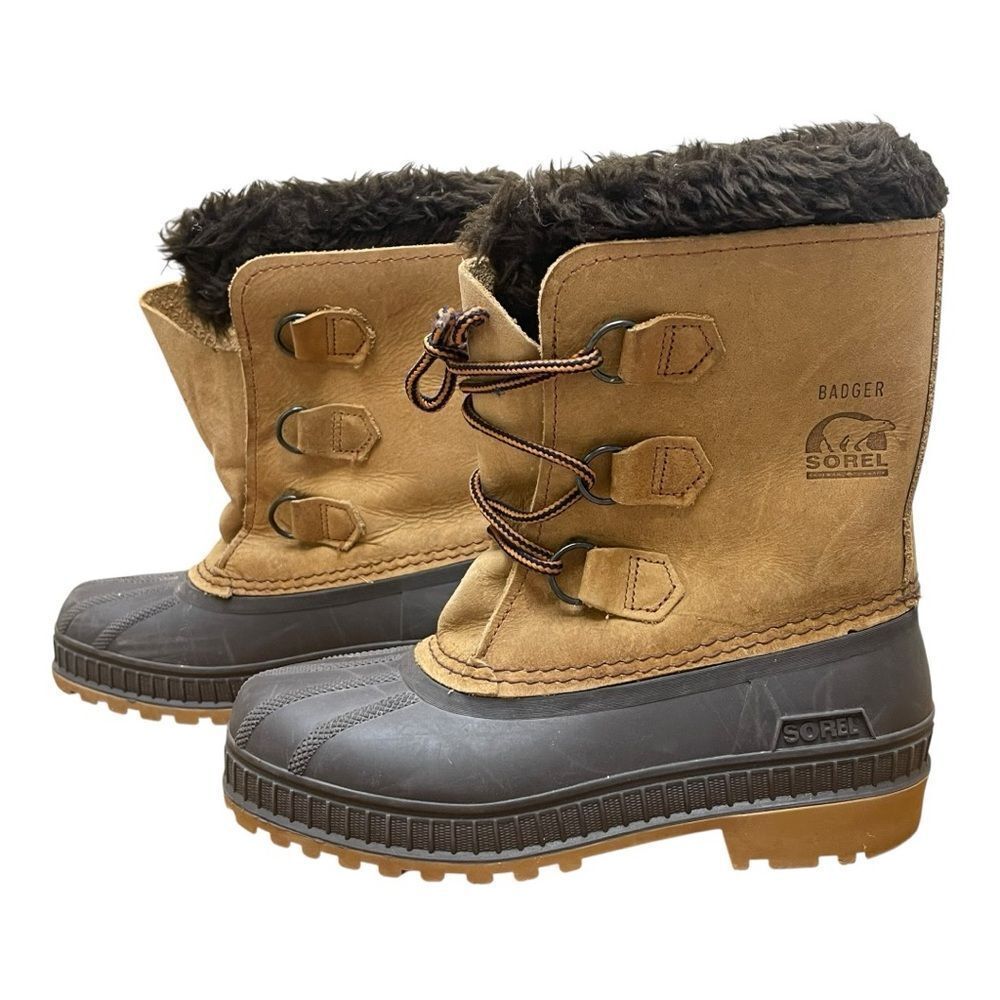 SOREL Womens Sz 5 Badger Brown Leather Rubber Work Outdoors Winter Snow Boots.